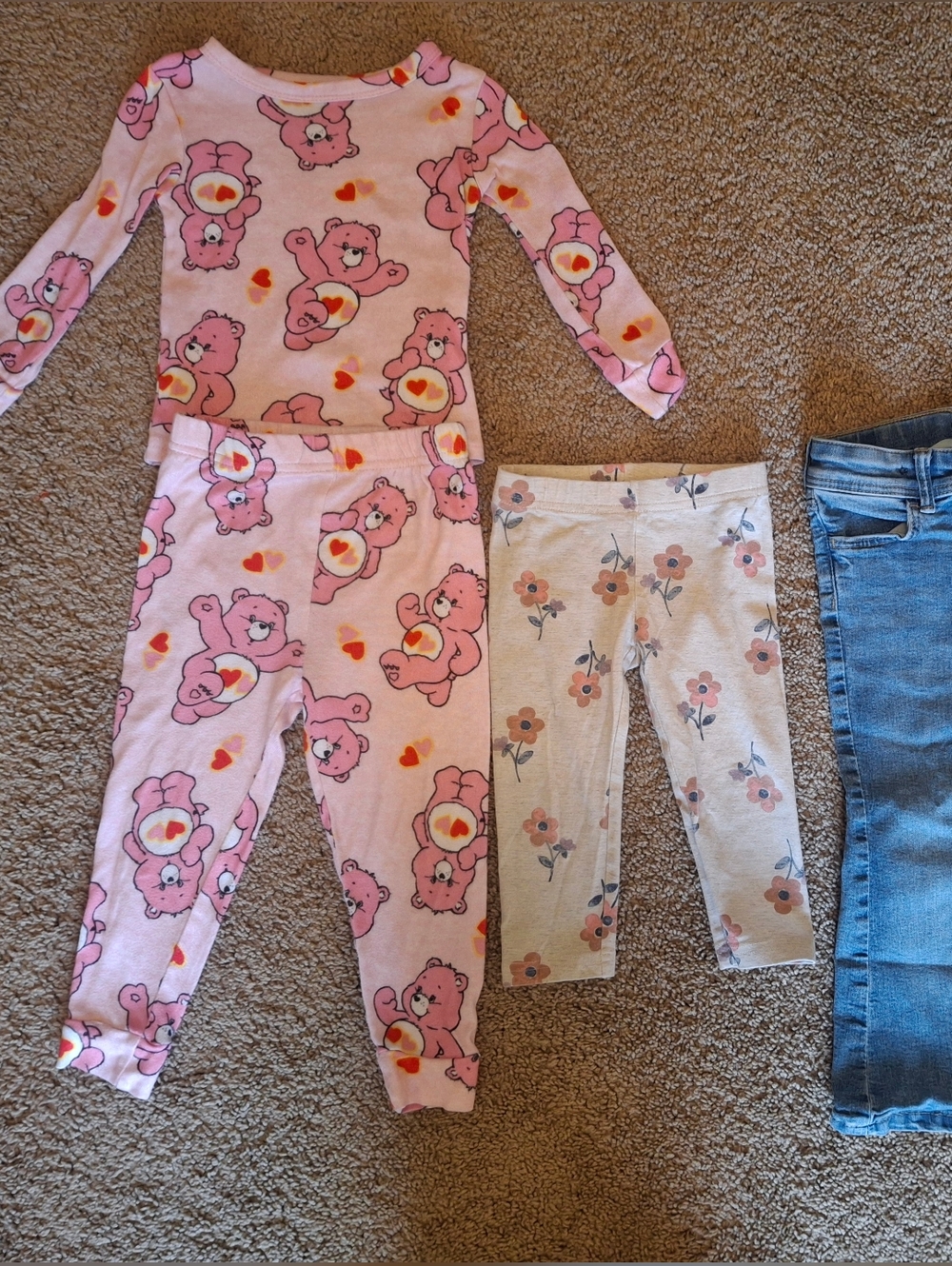 3T Bundle Pink Care Bears Pajama Set, H&M Jeans And Legging